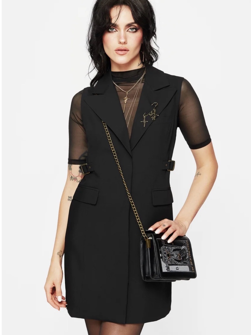 NWT Disturbia Oath Tailored Waistcoat Mini Dress Black Size US 10